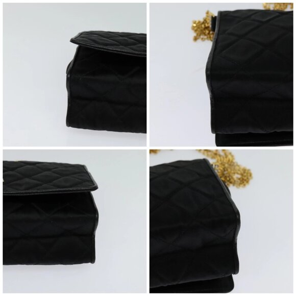 CHANEL Matelasse Chain Shoulder Bag Satin Black Gold CC Auth 113270AV - Picture 14 of 16